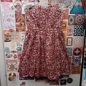 Sound&Matter S Crinoline Pink Floral Boned Empire Waist Tulle Mini Cotton Dress